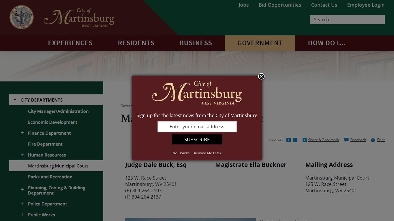 Martinsburg Municipal Court | City of Martinsburg, WV