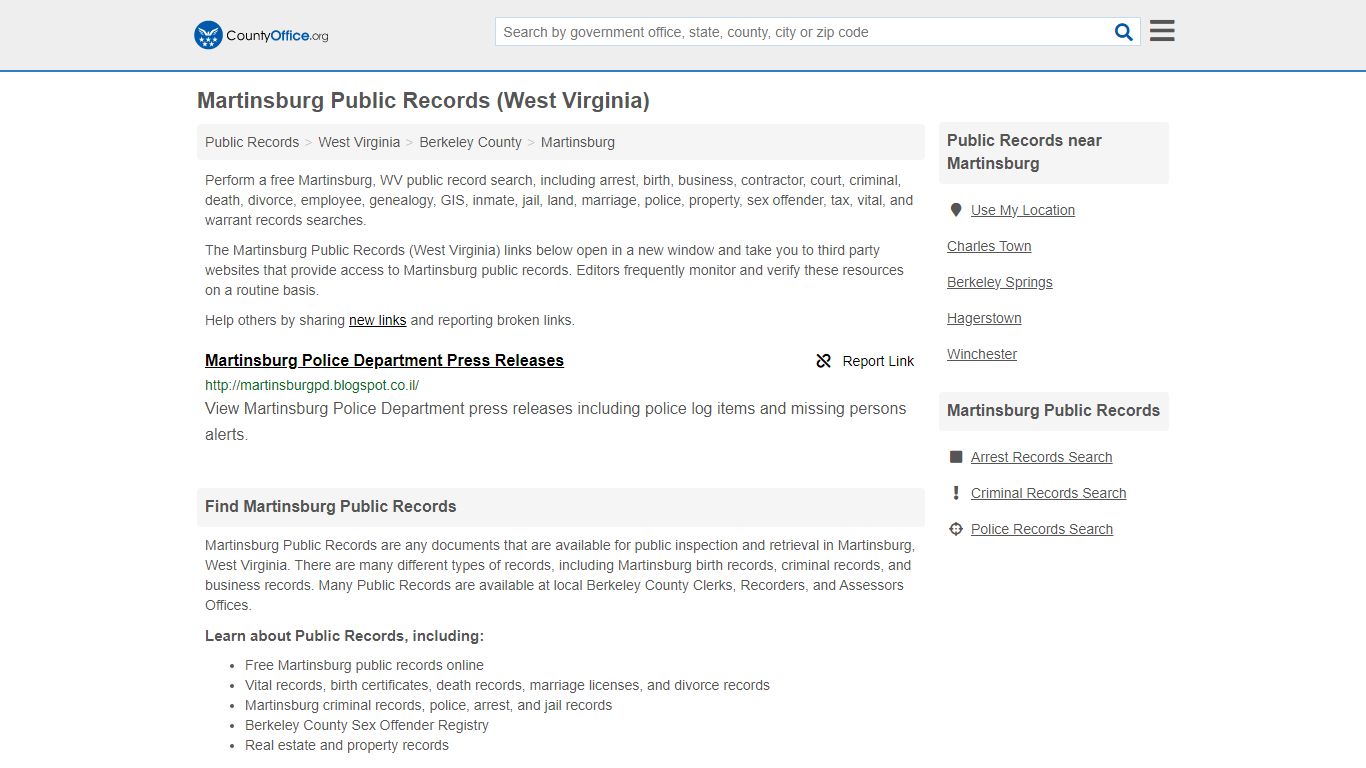 Public Records - Martinsburg, WV (Business, Criminal, GIS, Property ...